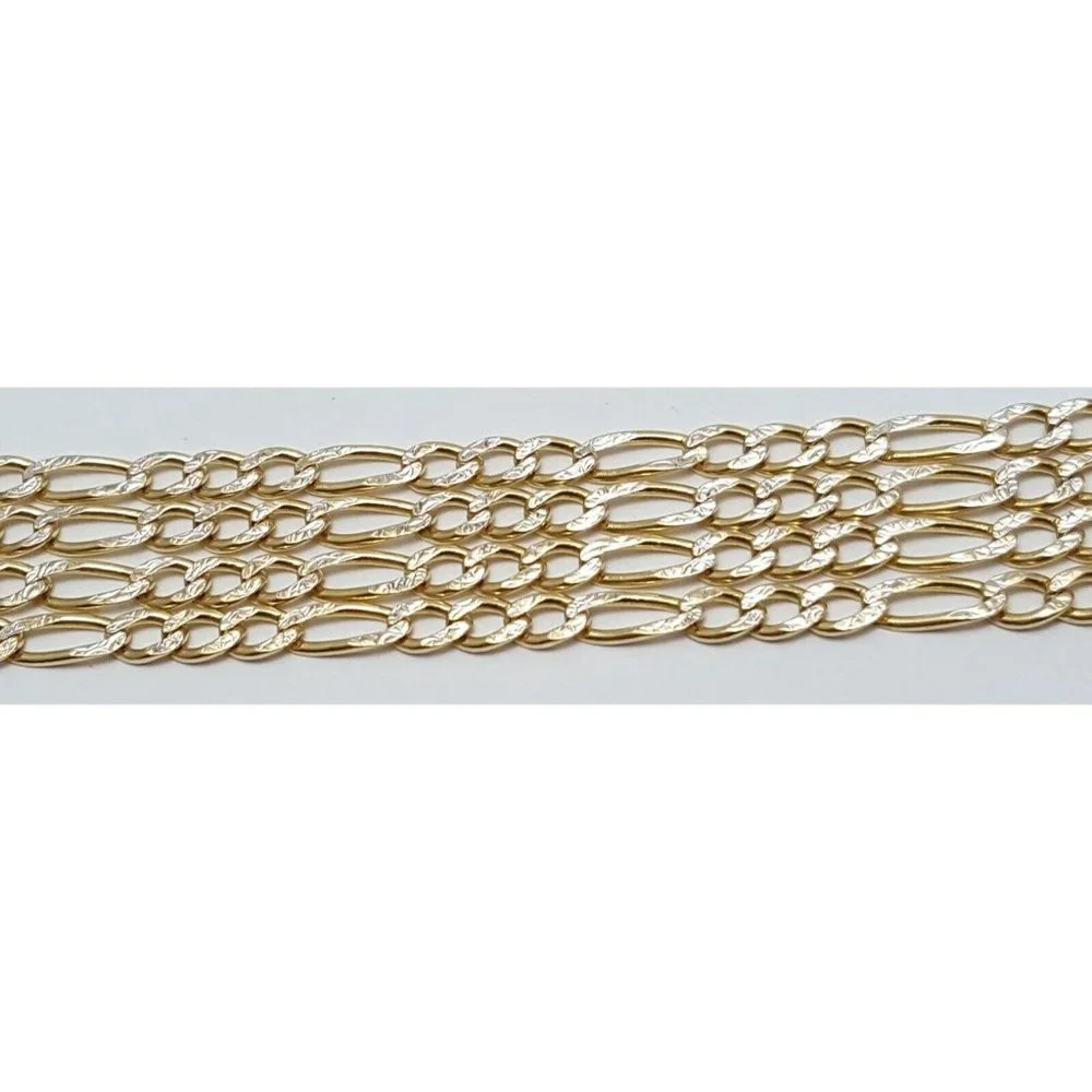 14K Two Tone Multi Color Gold Diamond Cut Figaro Link Chain Necklace 25.25